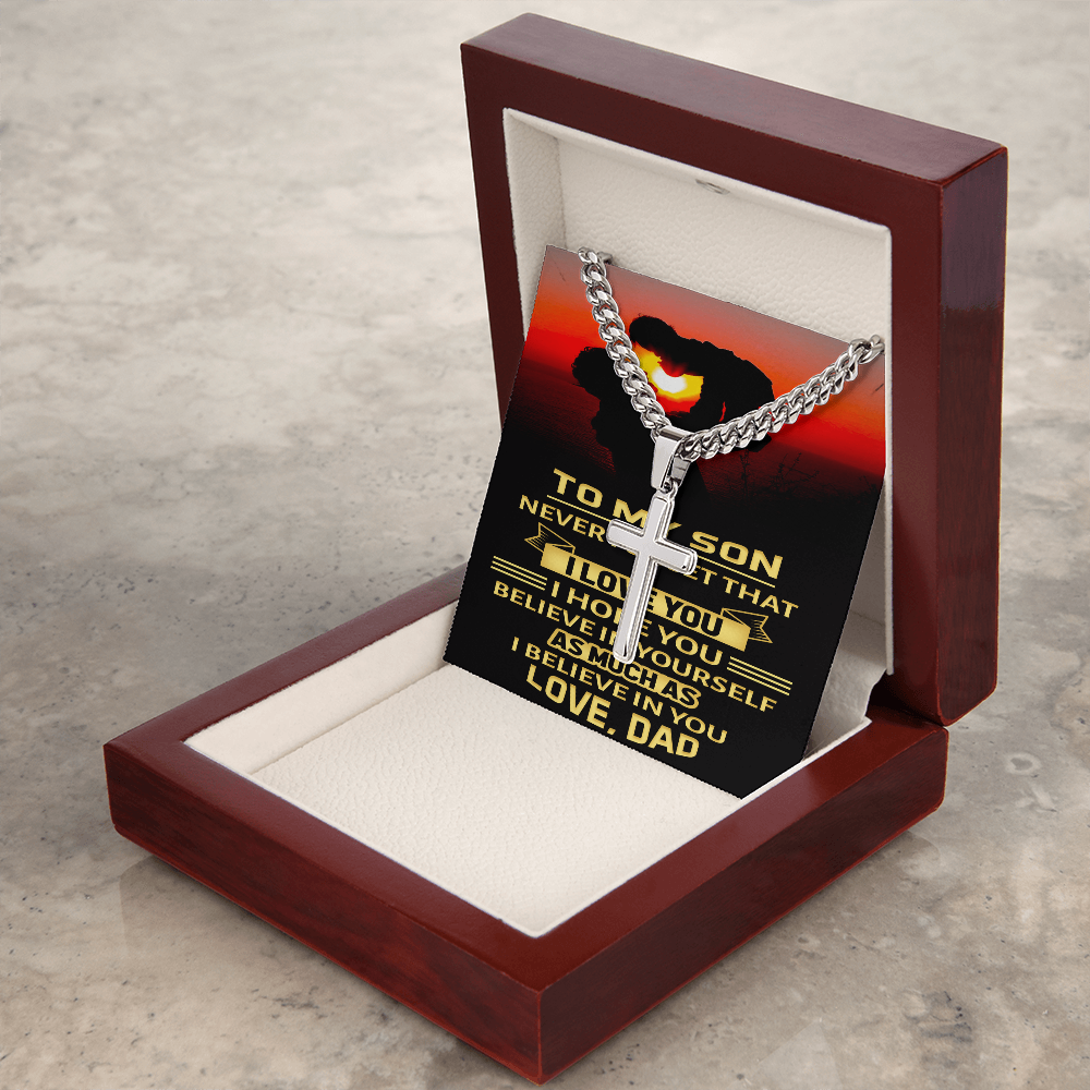 Artisan Cross with Cuban Link Chain : To My Son Love Dad