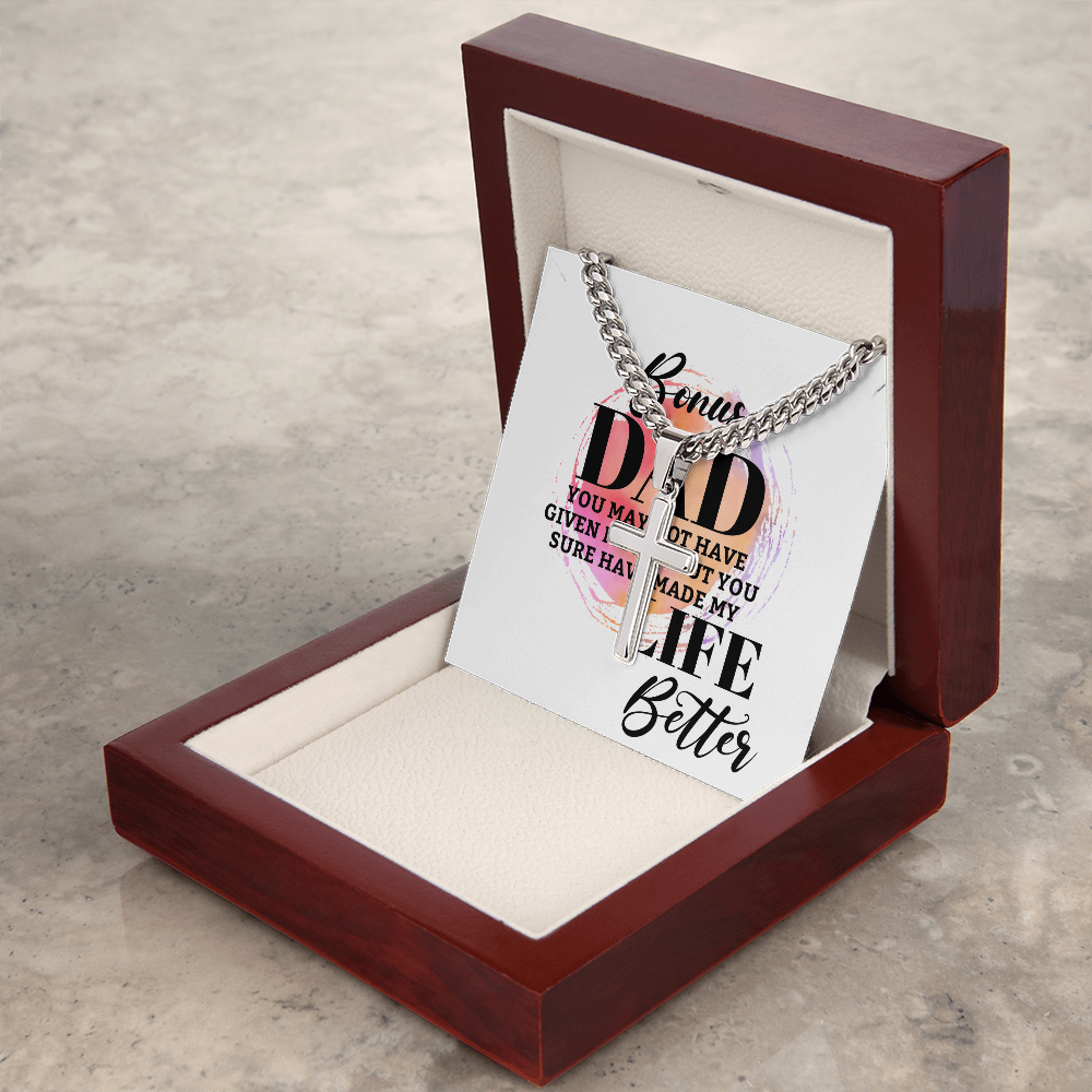 Artisan Cross with Cuban Link Chain: Bonus Dad Life Better