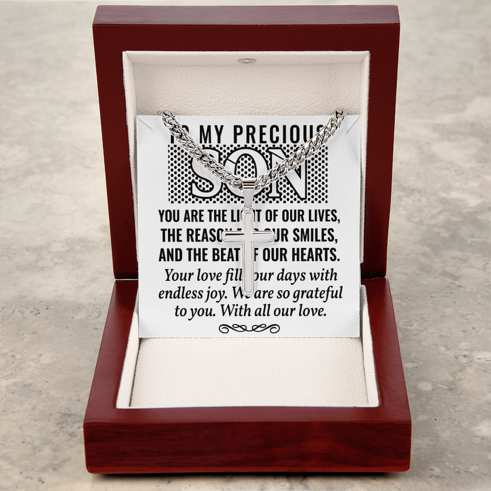 Artisan Cross with Cuban Link Chain: To My Precious Son