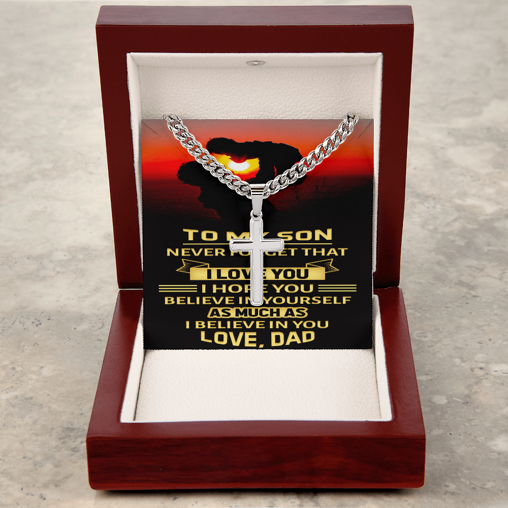 Artisan Cross with Cuban Link Chain : To My Son Love Dad
