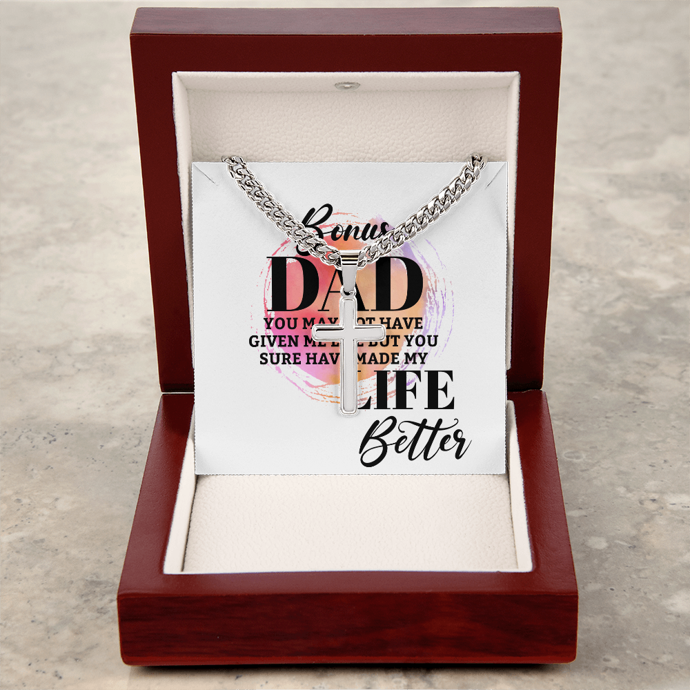 Artisan Cross with Cuban Link Chain: Bonus Dad Life Better