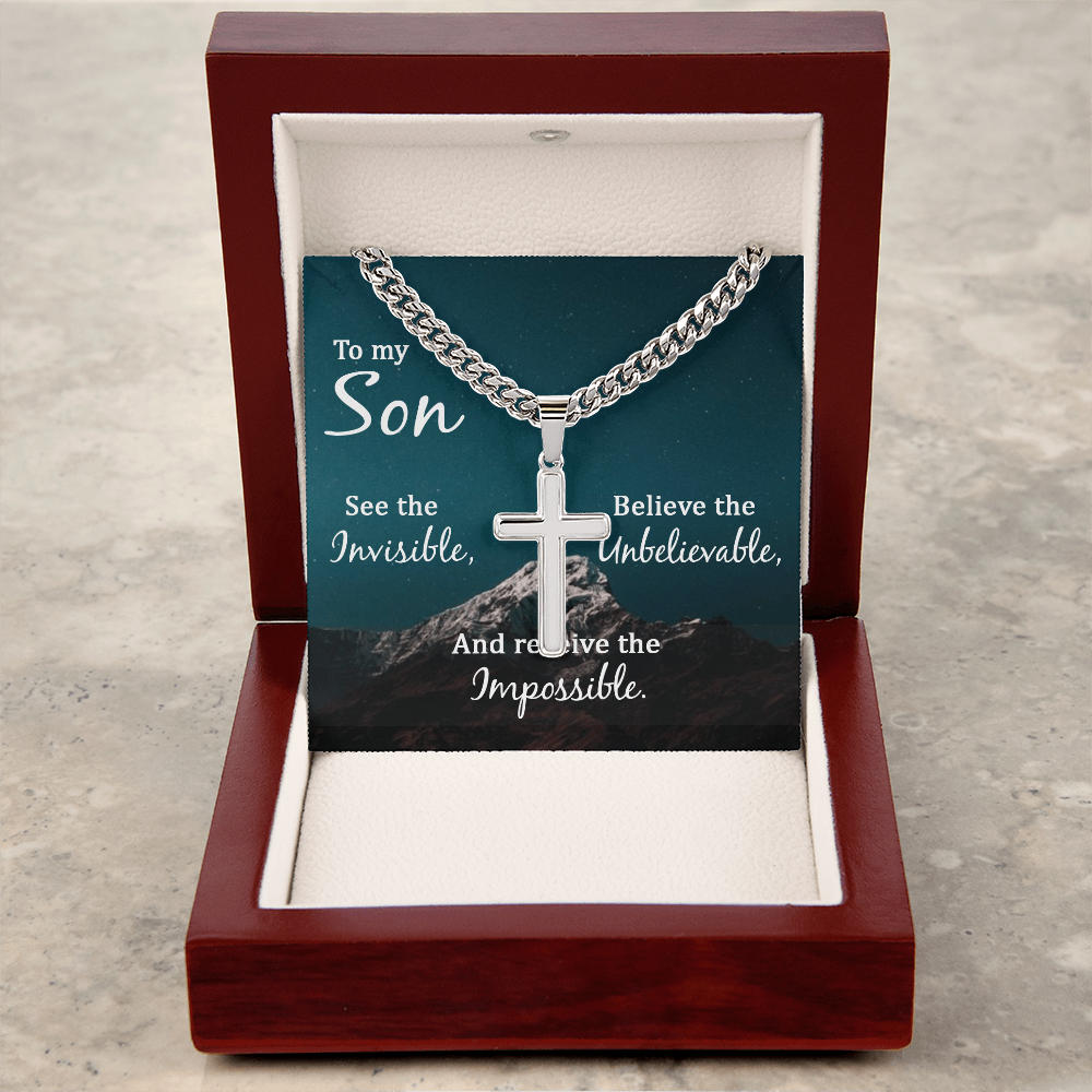 Artisan Cross with Cuban Link Chain: To My Son See The Invisible