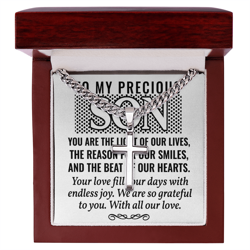Artisan Cross with Cuban Link Chain: To My Precious Son