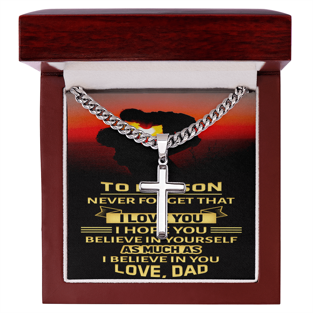 Artisan Cross with Cuban Link Chain : To My Son Love Dad