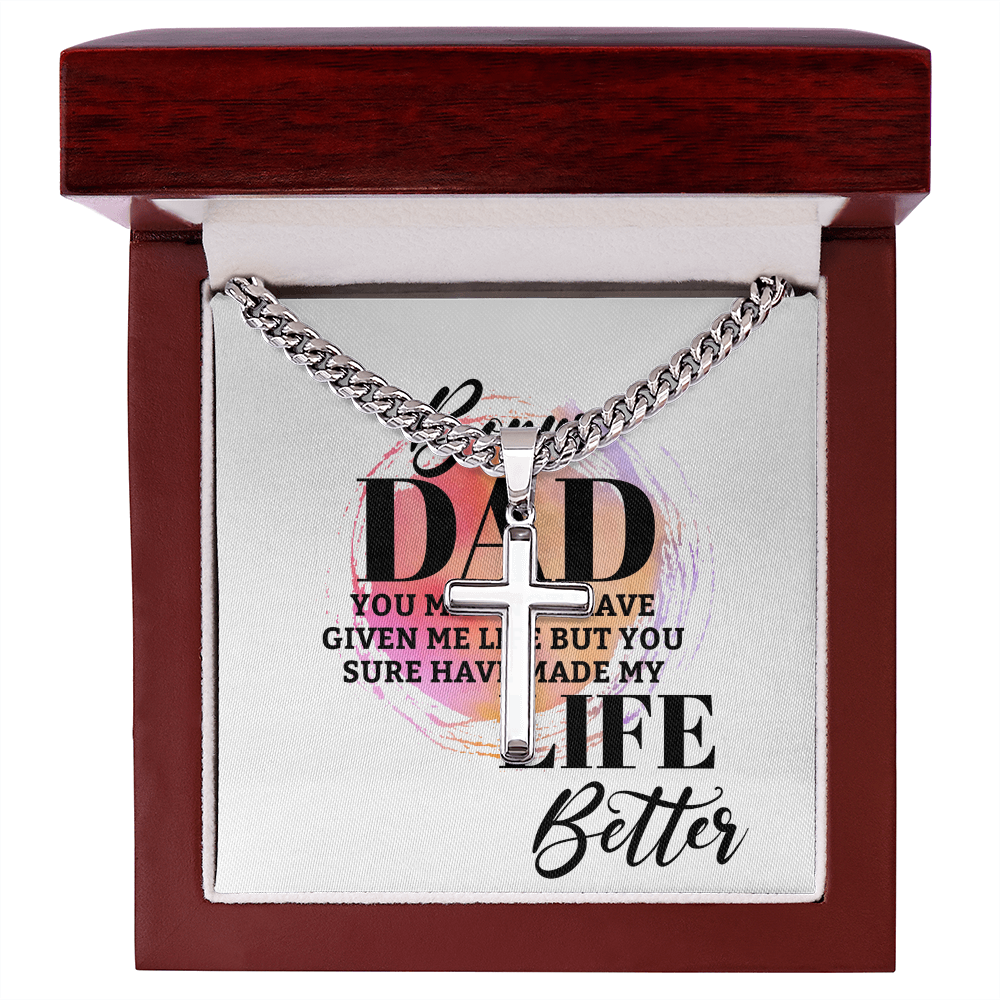 Artisan Cross with Cuban Link Chain: Bonus Dad Life Better