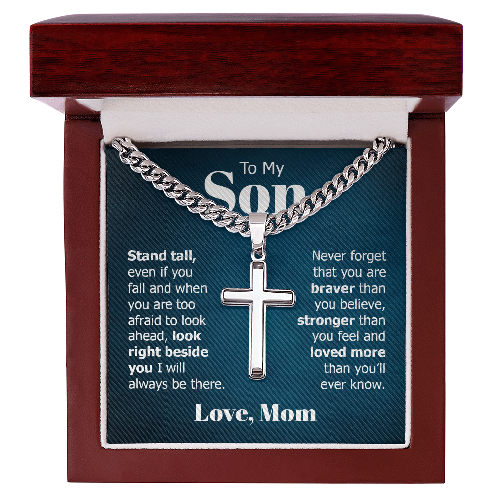 Artisan Cross with Cuban Link Chain:To My Son Love Mom