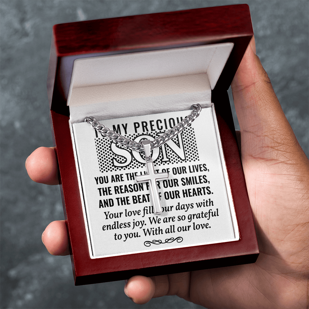 Artisan Cross with Cuban Link Chain: To My Precious Son