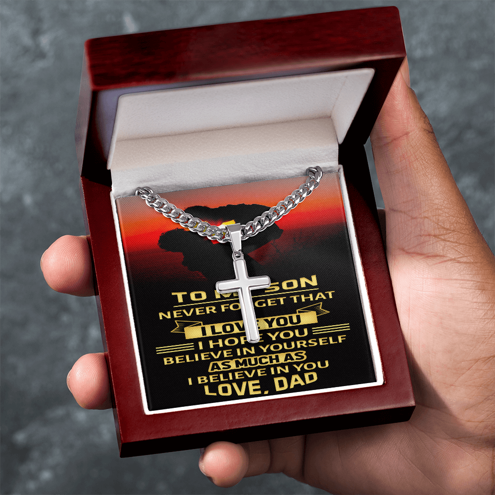 Artisan Cross with Cuban Link Chain : To My Son Love Dad