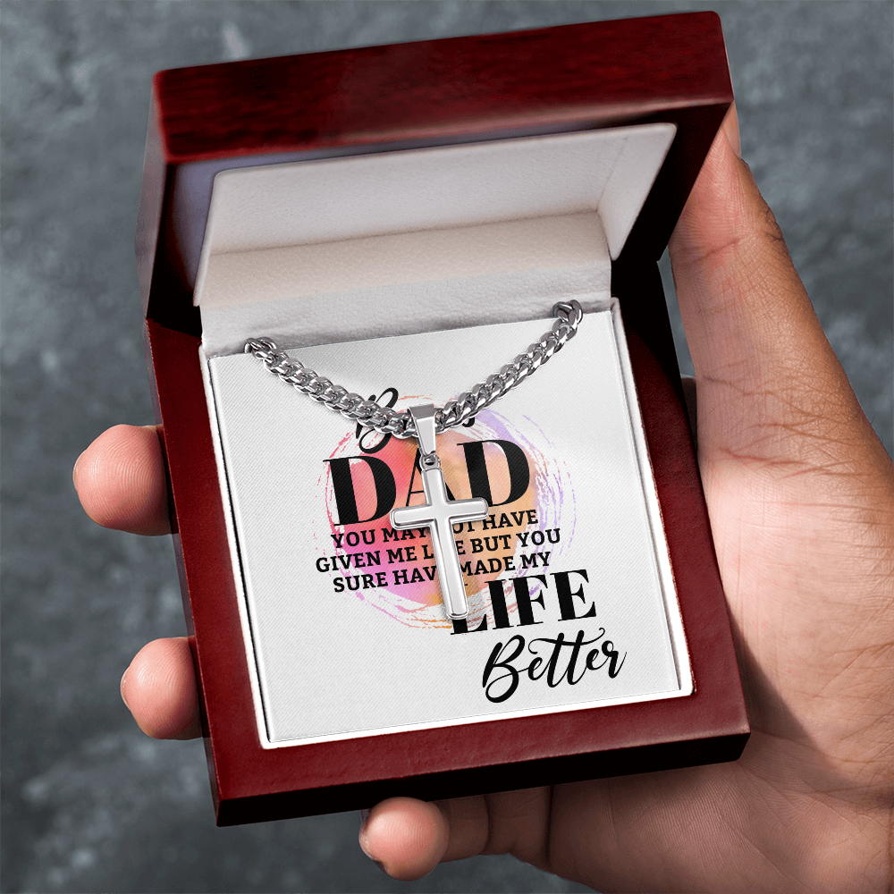 Artisan Cross with Cuban Link Chain: Bonus Dad Life Better