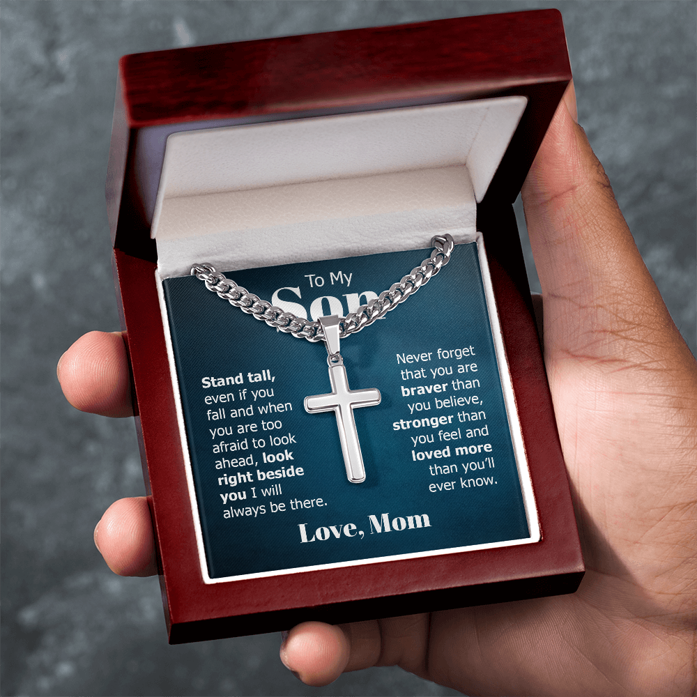 Artisan Cross with Cuban Link Chain:To My Son Love Mom