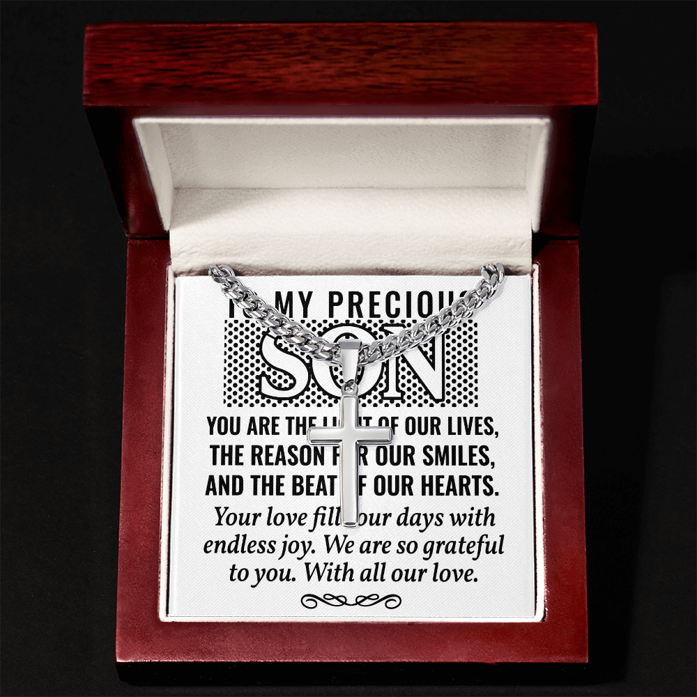 Artisan Cross with Cuban Link Chain: To My Precious Son
