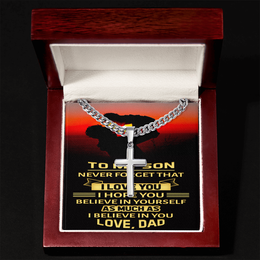Artisan Cross with Cuban Link Chain : To My Son Love Dad