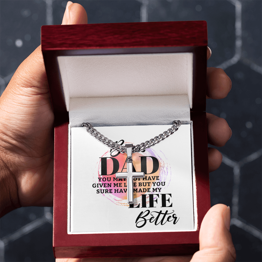 Artisan Cross with Cuban Link Chain: Bonus Dad Life Better