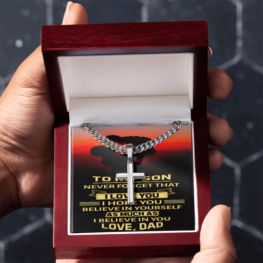 Artisan Cross with Cuban Link Chain : To My Son Love Dad