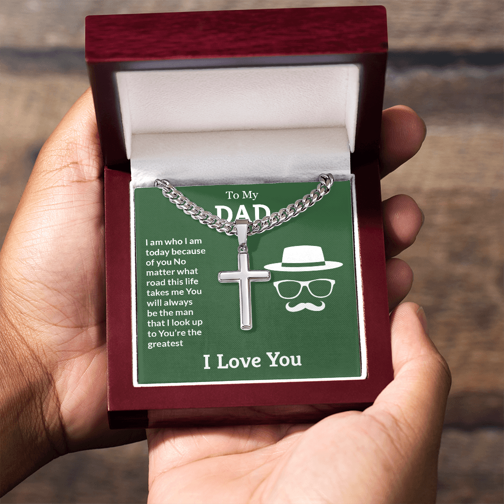 Artisan Cross with Cuban Link Chain: To My Dad I Love You