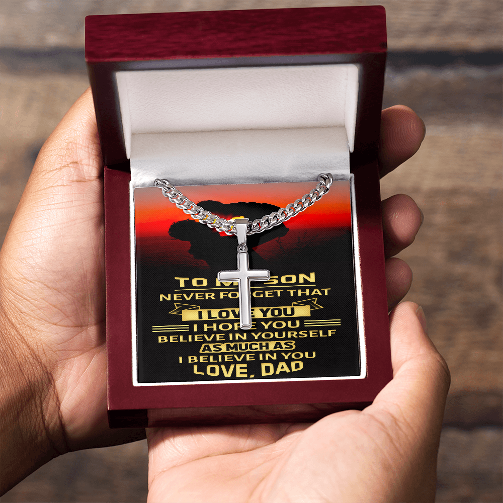 Artisan Cross with Cuban Link Chain : To My Son Love Dad