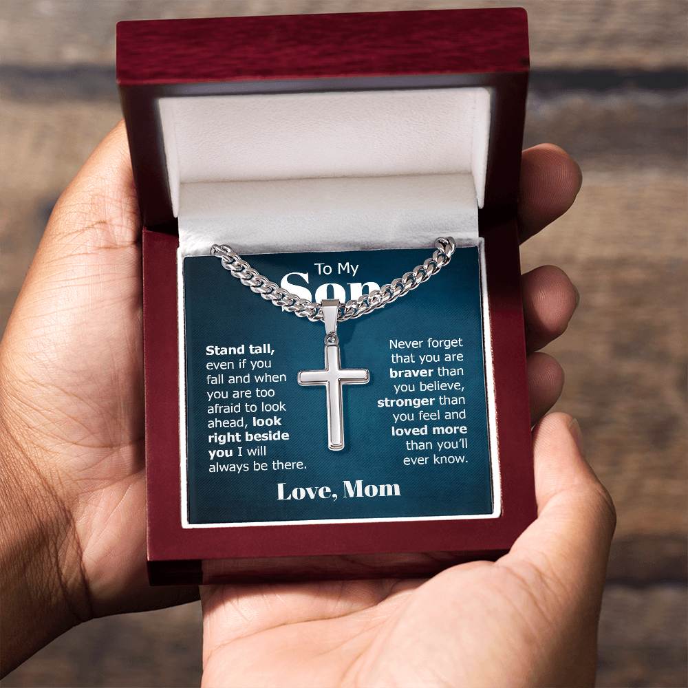 Artisan Cross with Cuban Link Chain:To My Son Love Mom