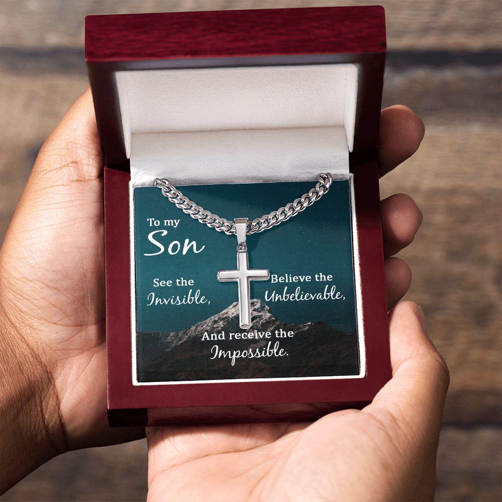 Artisan Cross with Cuban Link Chain: To My Son See The Invisible