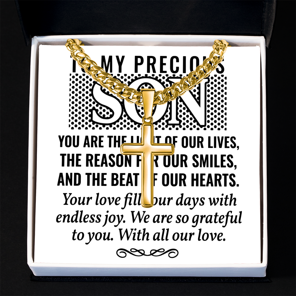 Artisan Cross with Cuban Link Chain: To My Precious Son