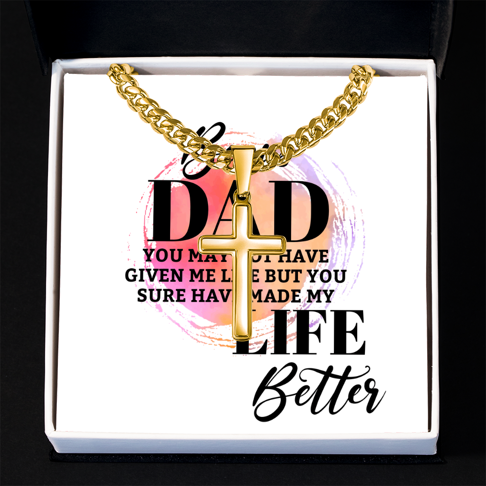 Artisan Cross with Cuban Link Chain: Bonus Dad Life Better