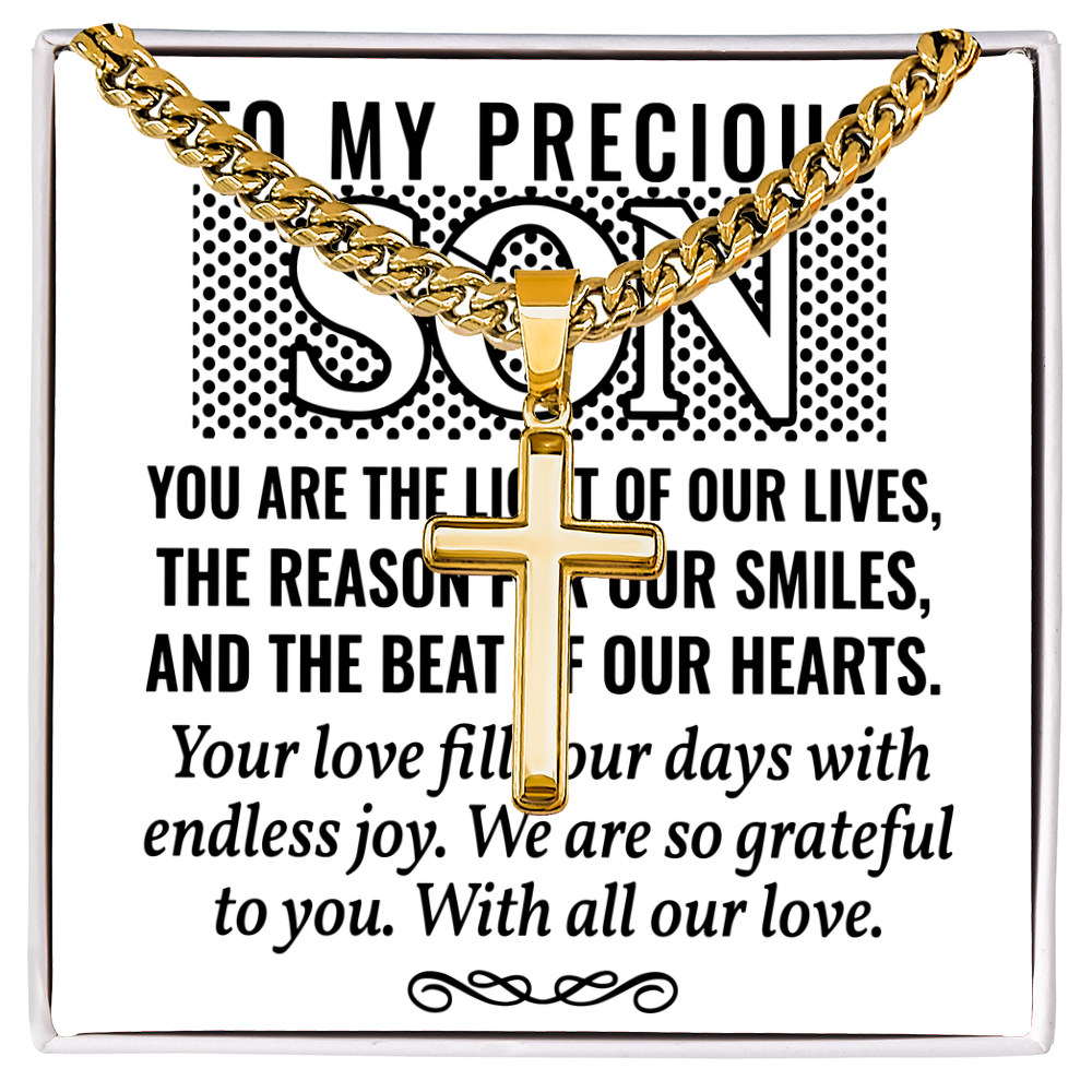 Artisan Cross with Cuban Link Chain: To My Precious Son