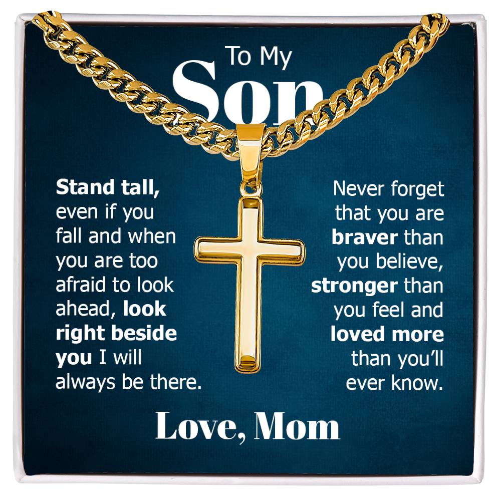 Artisan Cross with Cuban Link Chain:To My Son Love Mom