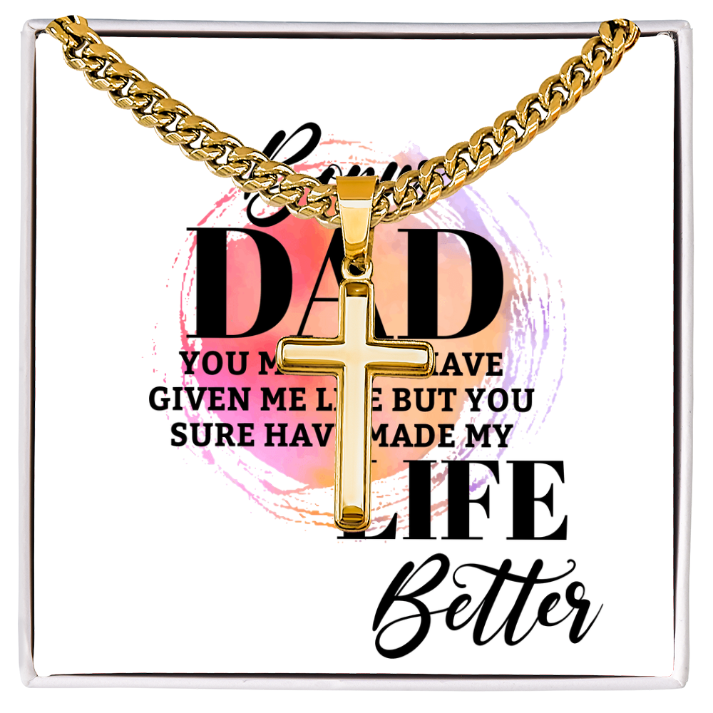 Artisan Cross with Cuban Link Chain: Bonus Dad Life Better
