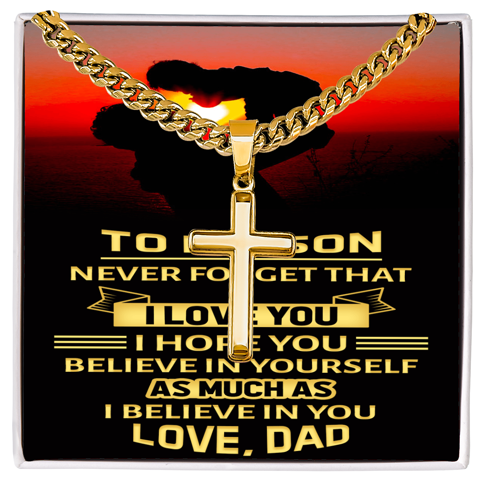 Artisan Cross with Cuban Link Chain : To My Son Love Dad