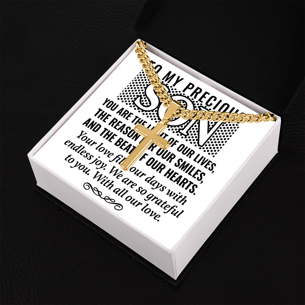 Artisan Cross with Cuban Link Chain: To My Precious Son