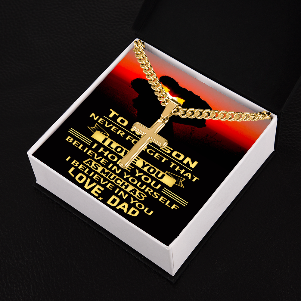 Artisan Cross with Cuban Link Chain : To My Son Love Dad
