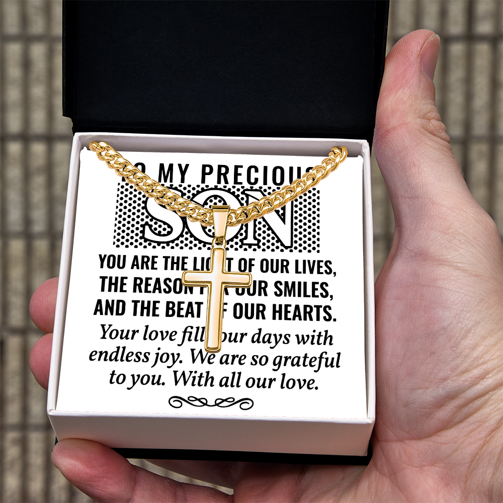 Artisan Cross with Cuban Link Chain: To My Precious Son