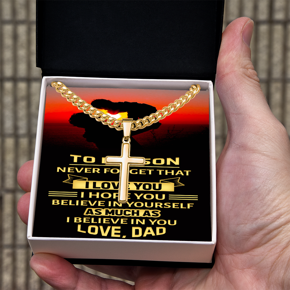 Artisan Cross with Cuban Link Chain : To My Son Love Dad