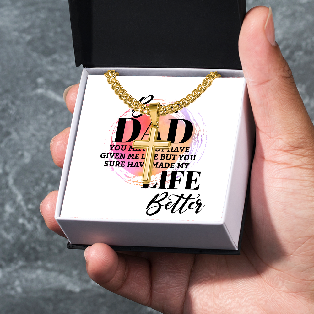 Artisan Cross with Cuban Link Chain: Bonus Dad Life Better