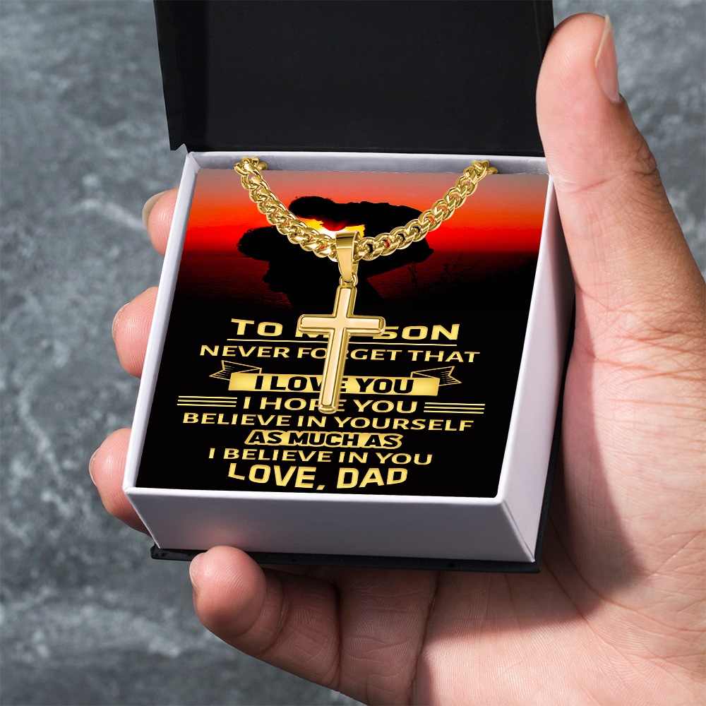 Artisan Cross with Cuban Link Chain : To My Son Love Dad