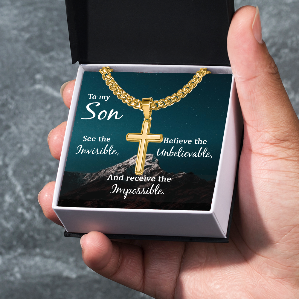 Artisan Cross with Cuban Link Chain: To My Son See The Invisible
