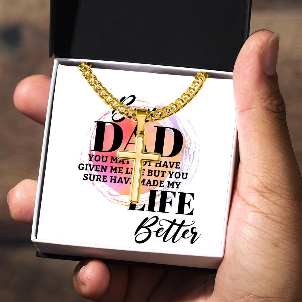 Artisan Cross with Cuban Link Chain: Bonus Dad Life Better