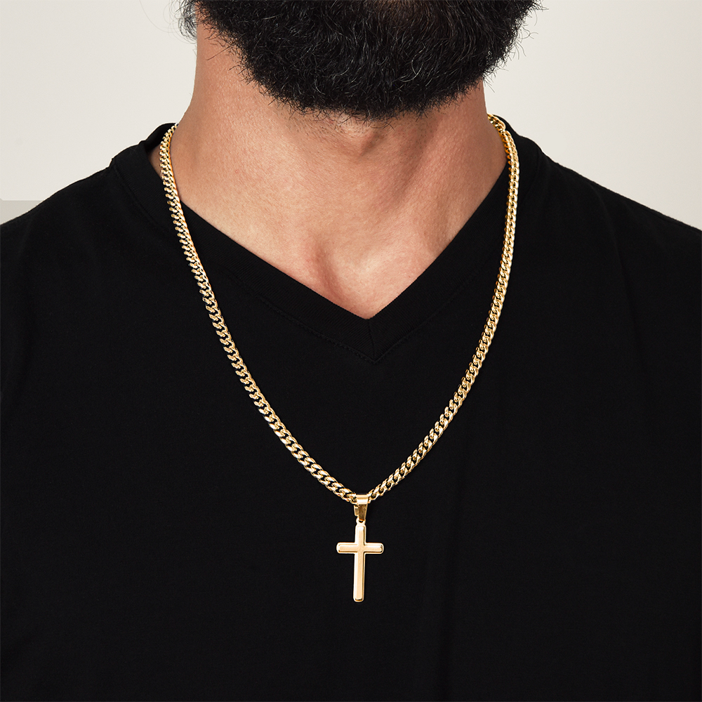 Artisan Cross with Cuban Link Chain: Happy Birthday Dad