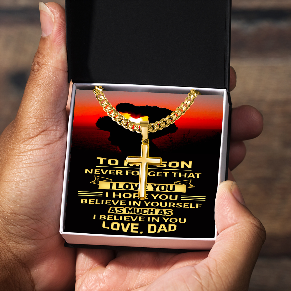 Artisan Cross with Cuban Link Chain : To My Son Love Dad