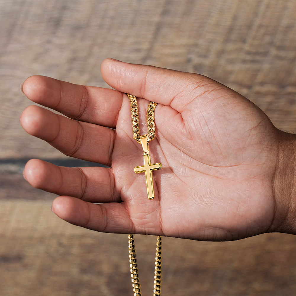 Artisan Cross with Cuban Link Chain:To My Son Love Mom
