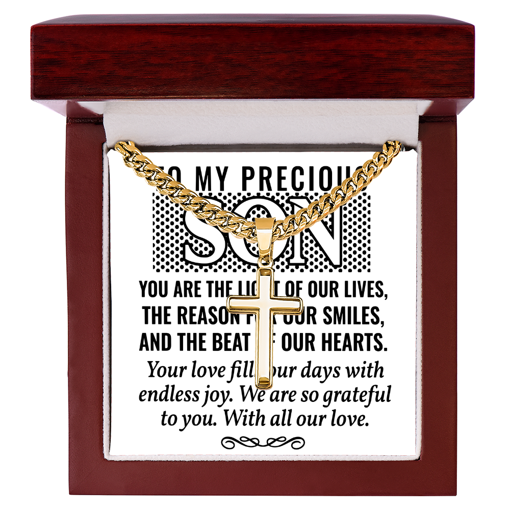 Artisan Cross with Cuban Link Chain: To My Precious Son