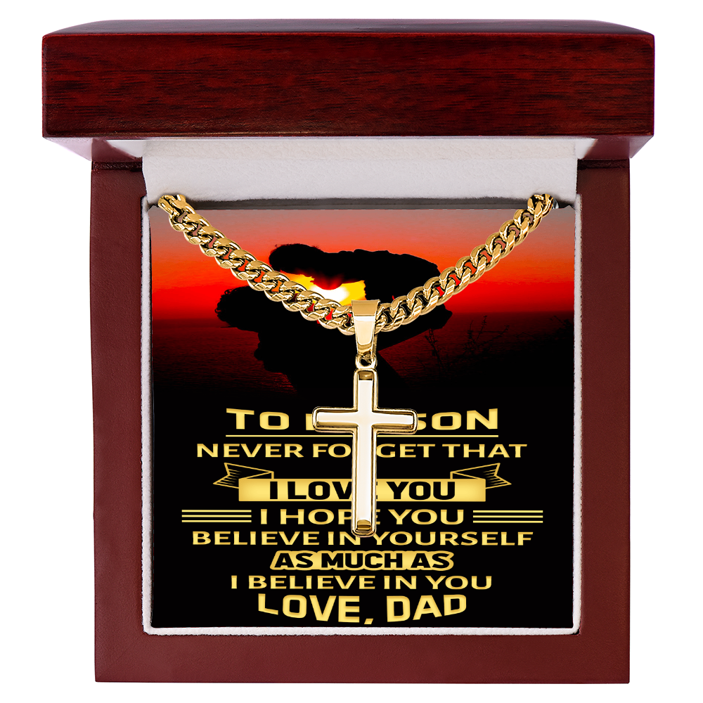 Artisan Cross with Cuban Link Chain : To My Son Love Dad