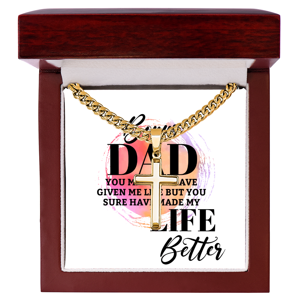 Artisan Cross with Cuban Link Chain: Bonus Dad Life Better