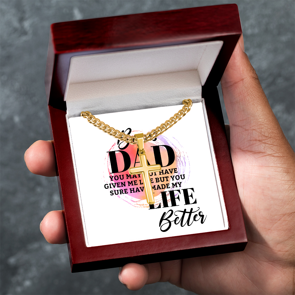 Artisan Cross with Cuban Link Chain: Bonus Dad Life Better