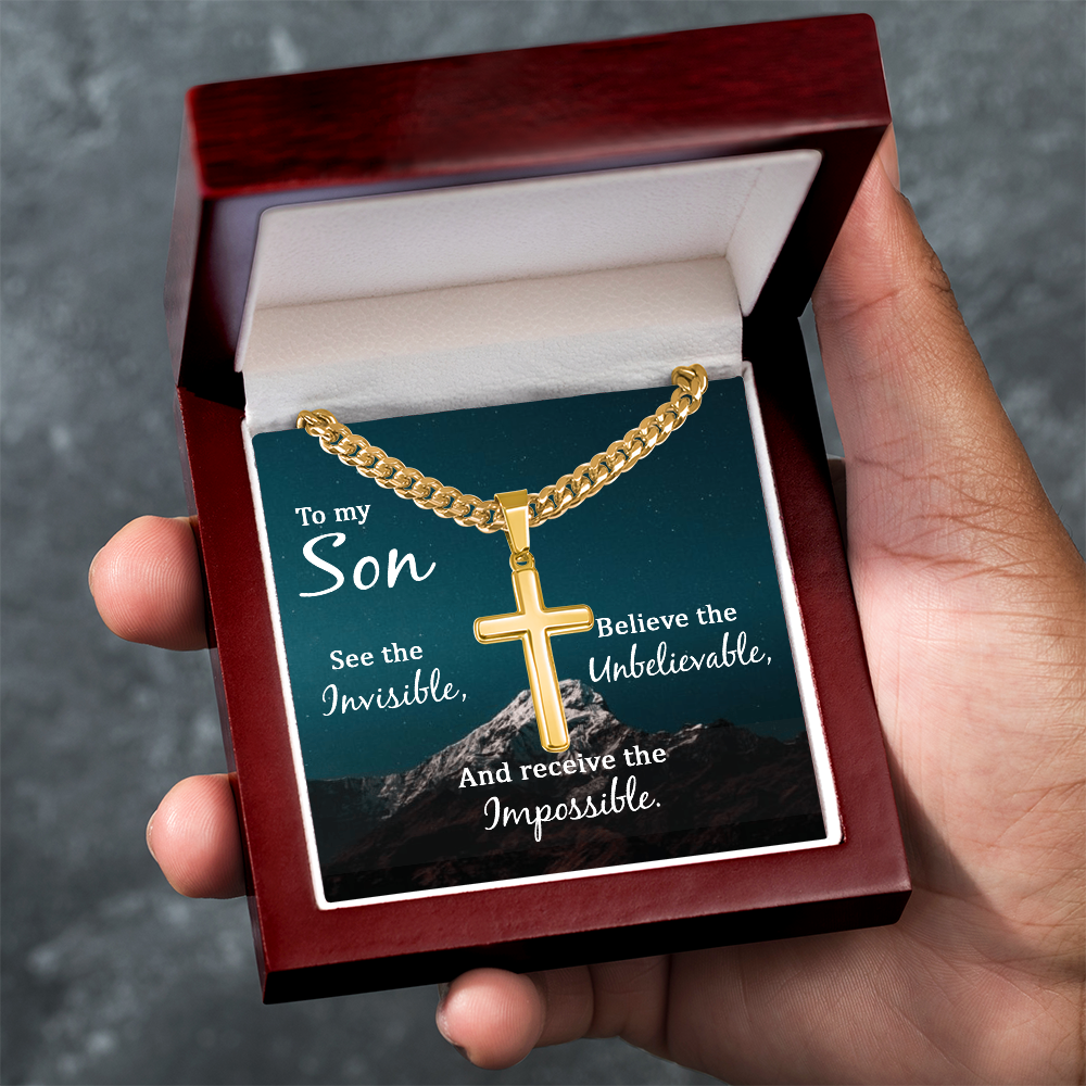 Artisan Cross with Cuban Link Chain: To My Son See The Invisible
