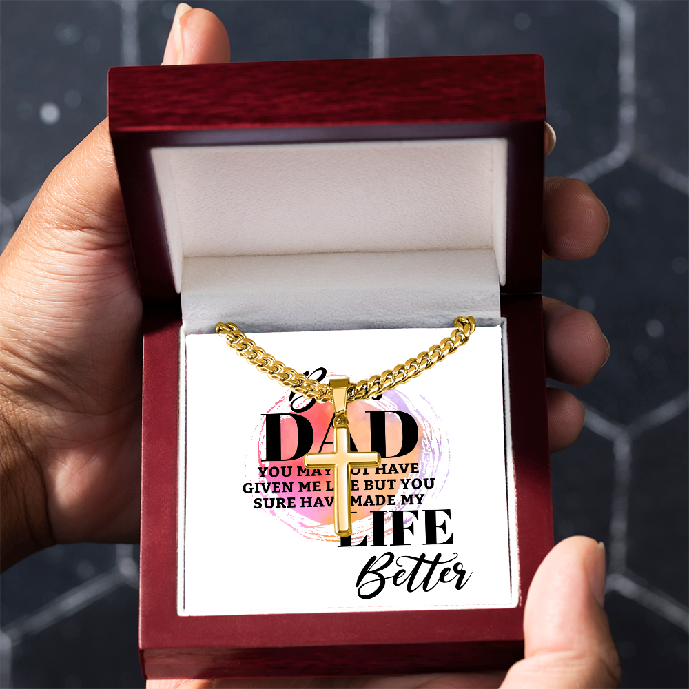 Artisan Cross with Cuban Link Chain: Bonus Dad Life Better