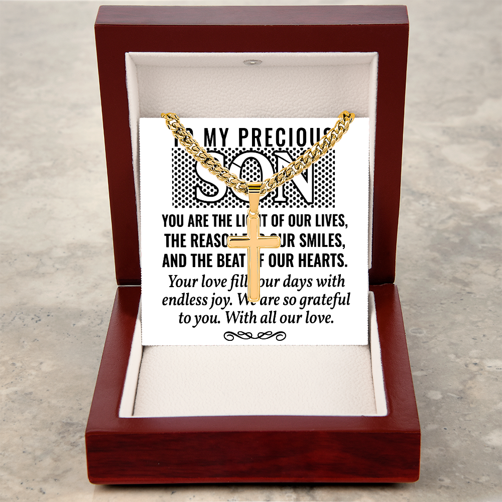 Artisan Cross with Cuban Link Chain: To My Precious Son