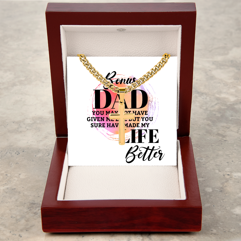 Artisan Cross with Cuban Link Chain: Bonus Dad Life Better