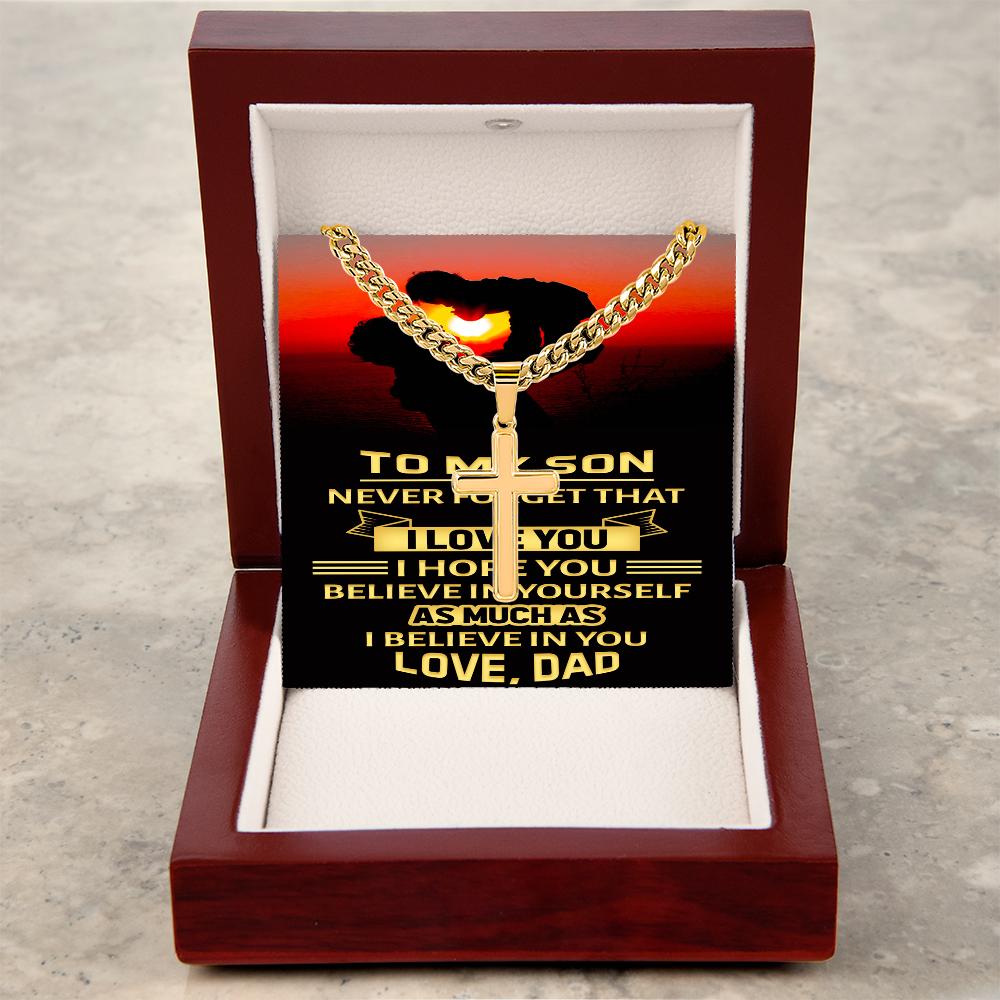 Artisan Cross with Cuban Link Chain : To My Son Love Dad